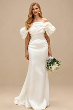 Rutipo Ivory Trumpet/Mermaid Off-The-Shoulder Sleeveless Floor-Length Wedding Dresses
