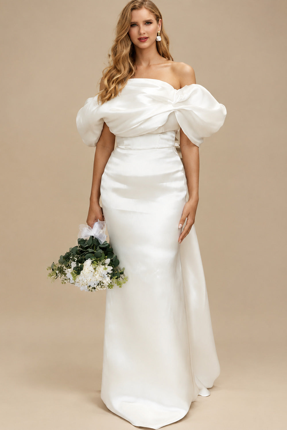 Rutipo Ivory Trumpet/Mermaid Off-The-Shoulder Sleeveless Floor-Length Wedding Dresses