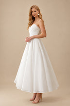 Rutipo Ivory Elegant Pleated Sweetheart Ball-Gown Ankle-Length Satin/Tulle Wedding Dresses