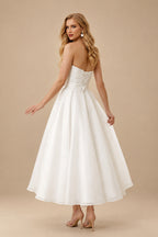 Rutipo Ivory Elegant Pleated Sweetheart Ball-Gown Ankle-Length Satin/Tulle Wedding Dresses