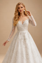 Rutipo As Picture Luxury Illusion Neck Long Sleeves Ball-Gown Detachable Satin/Tulle With Beading/Sequins