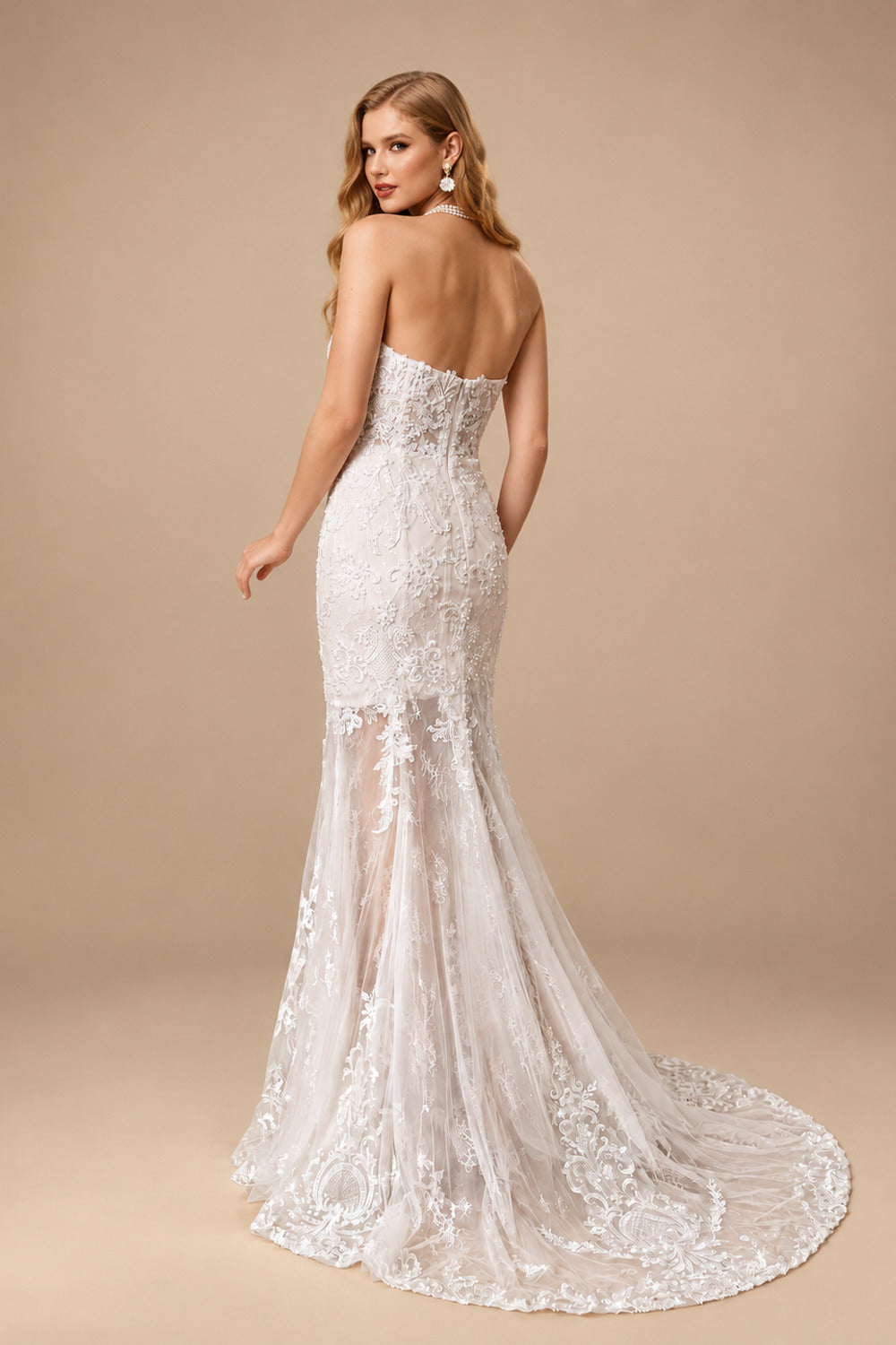 Rutipo As Picture Elegant Sweetheart Sleeveless Mermaid Sweep Train Lace/Tulle Wedding Dresses