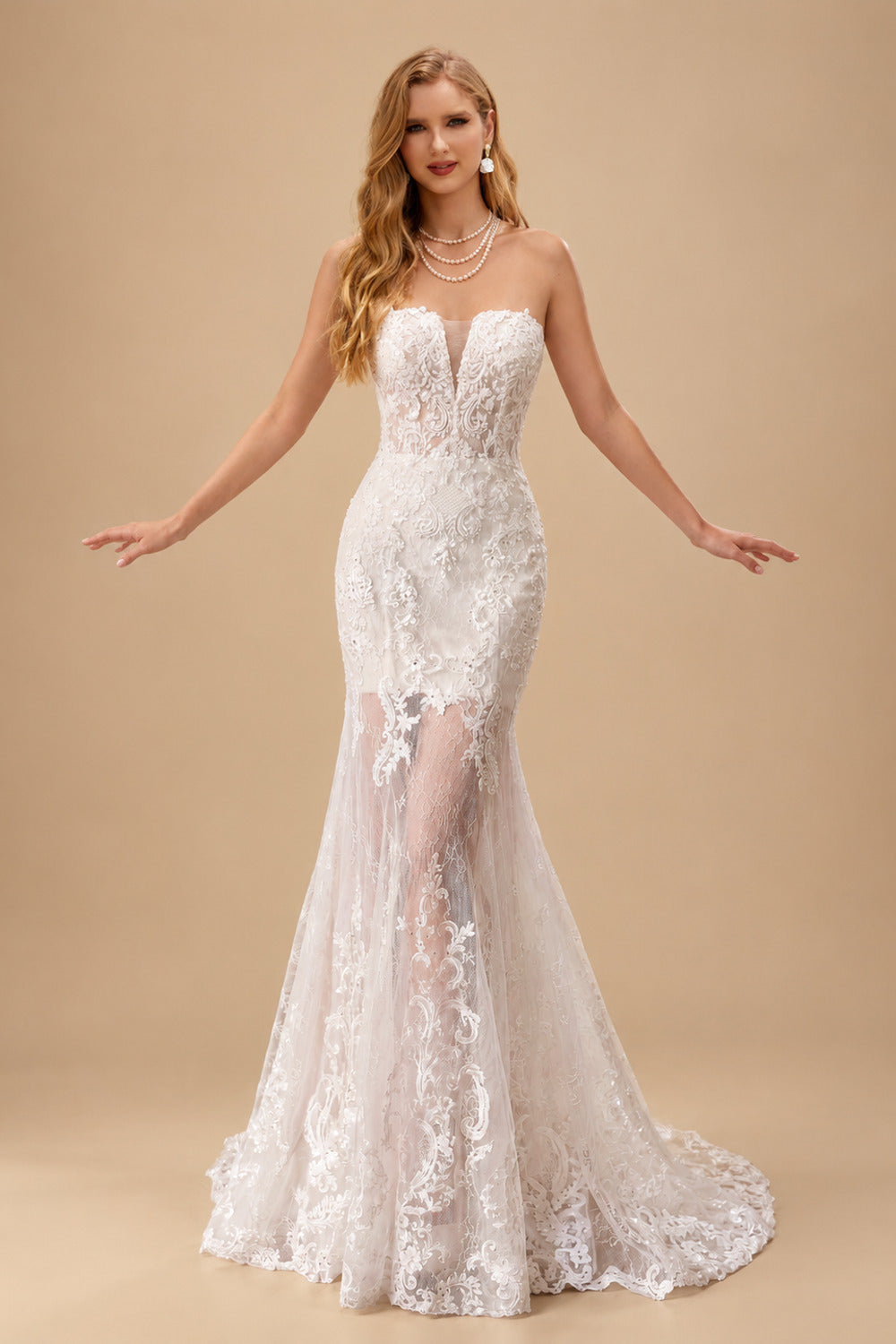 Rutipo As Picture Elegant Sweetheart Sleeveless Mermaid Sweep Train Lace/Tulle Wedding Dresses