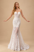 Rutipo As Picture Elegant Sweetheart Sleeveless Mermaid Sweep Train Lace/Tulle Wedding Dresses