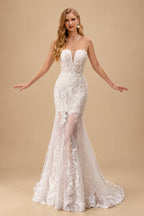 Rutipo As Picture Elegant Sweetheart Sleeveless Mermaid Sweep Train Lace/Tulle Wedding Dresses
