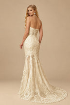 Rutipo Champagne Elegant Sweetheart Sleeveless Mermaid Sweep Train Lace/Tulle Wedding Dresses