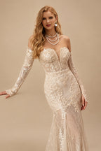 Rutipo Champagne Elegant Sweetheart Sleeveless Mermaid Sweep Train Lace/Tulle Wedding Dresses