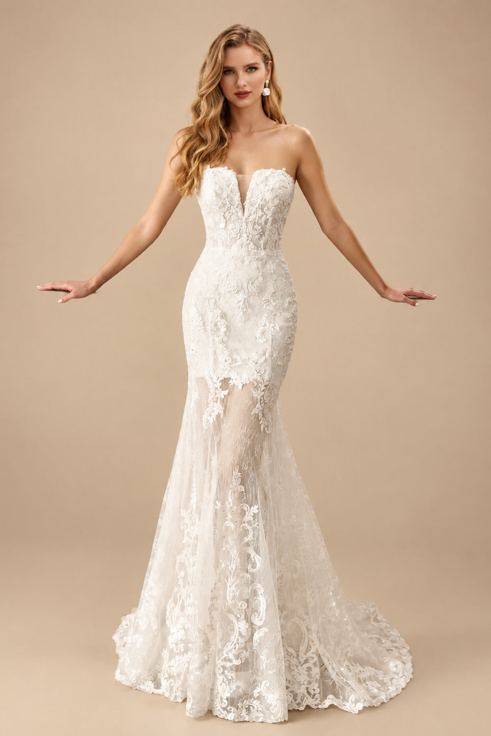Rutipo Ivory Elegant Sweetheart Sleeveless Mermaid Sweep Train Lace/Tulle Wedding Dresses