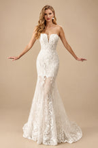 Rutipo Ivory Elegant Sweetheart Sleeveless Mermaid Sweep Train Lace/Tulle Wedding Dresses