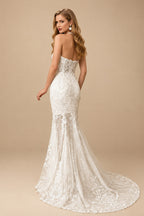 Rutipo Ivory Elegant Sweetheart Sleeveless Mermaid Sweep Train Lace/Tulle Wedding Dresses