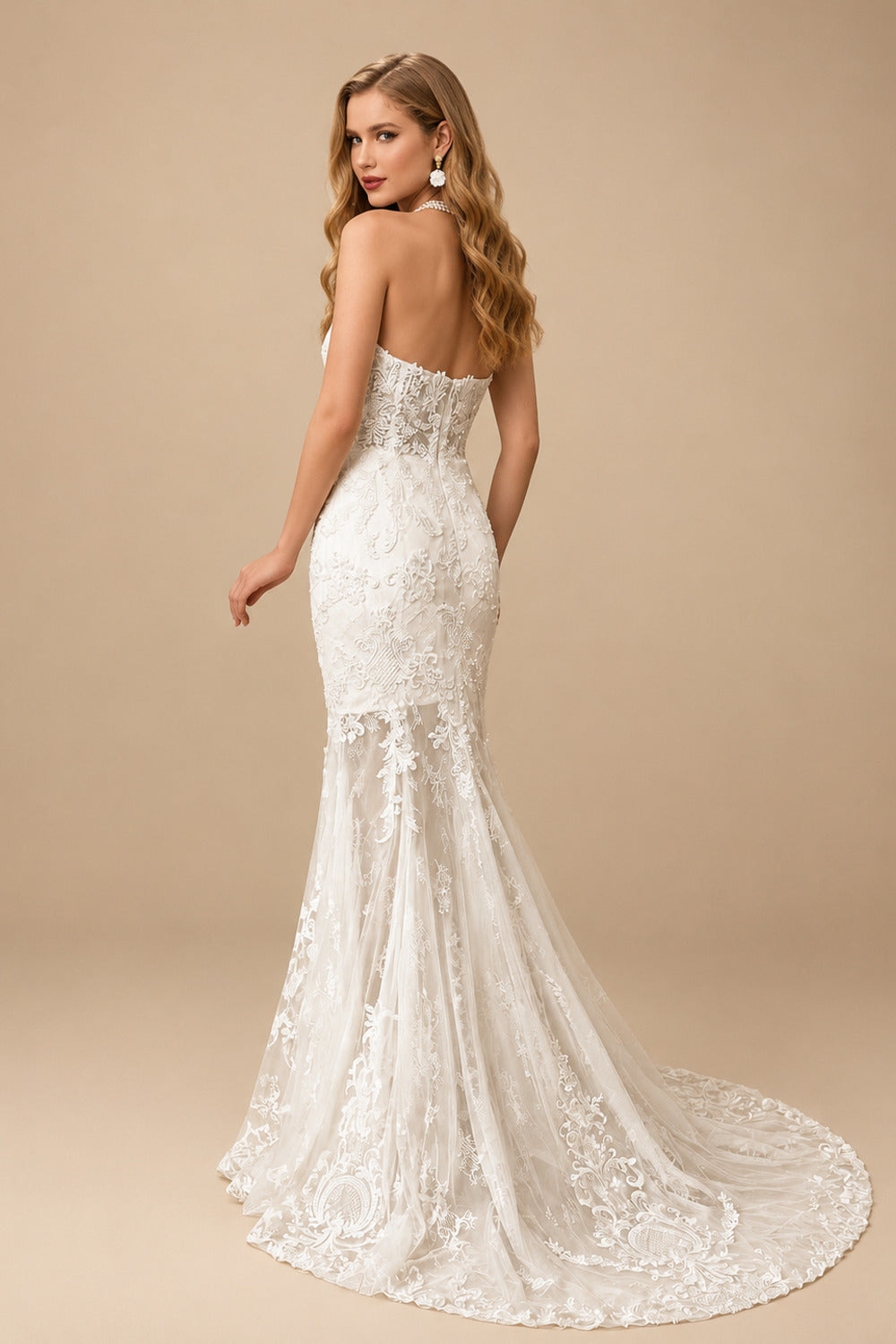 Rutipo Ivory Elegant Sweetheart Sleeveless Mermaid Sweep Train Lace/Tulle Wedding Dresses