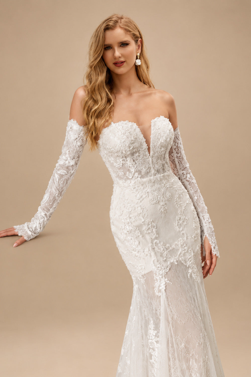 Rutipo Ivory Elegant Sweetheart Sleeveless Mermaid Sweep Train Lace/Tulle Wedding Dresses