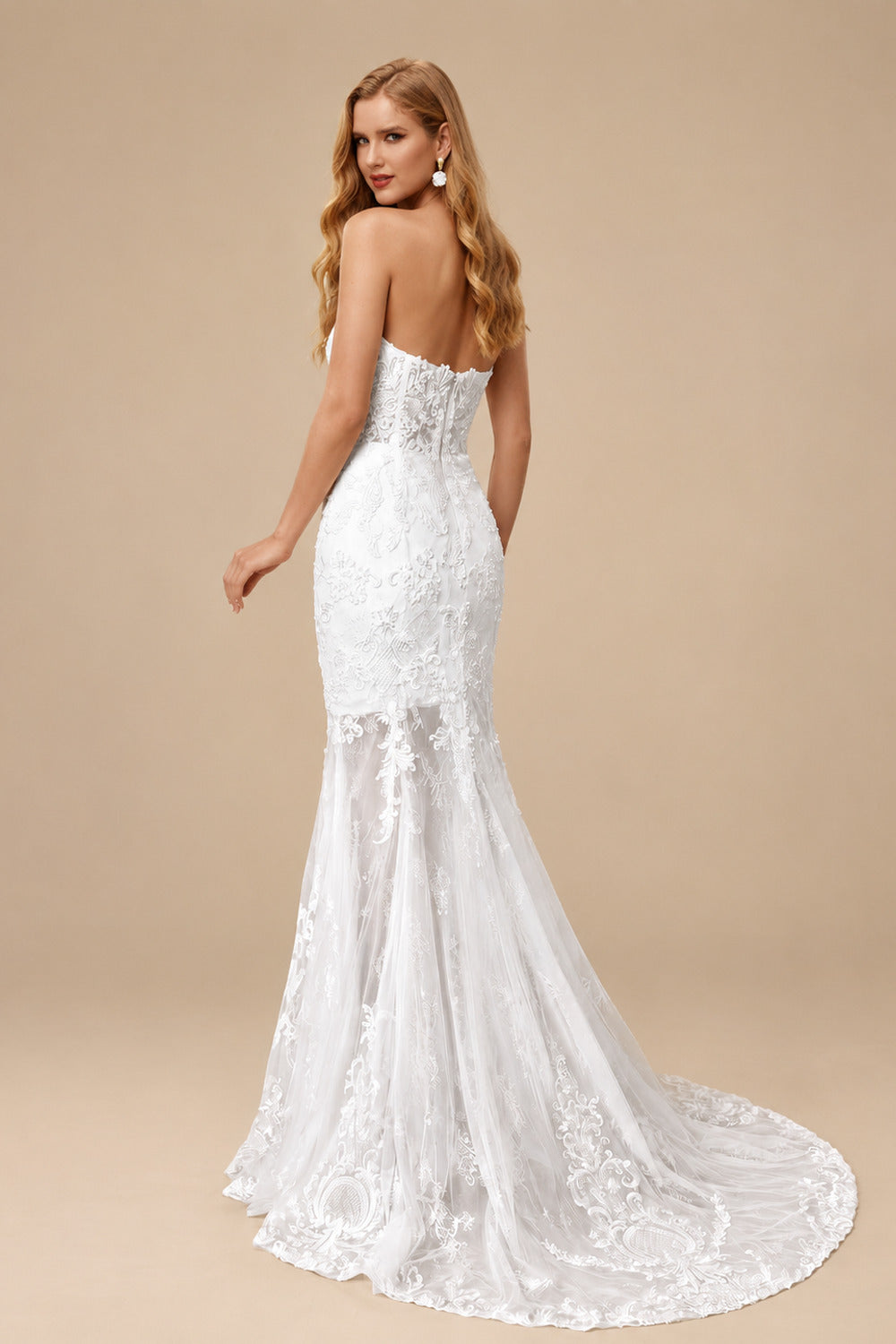 Rutipo White Elegant Sweetheart Sleeveless Mermaid Sweep Train Lace/Tulle Wedding Dresses