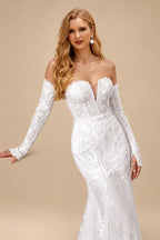 Rutipo White Elegant Sweetheart Sleeveless Mermaid Sweep Train Lace/Tulle Wedding Dresses