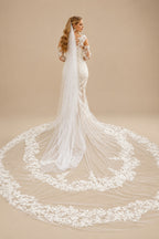 Rutipo Ivory Elegant Off-The-Shoulder Long Sleeves Royal Length Mermaid Lace/Tulle Wedding Dresses With Sequins