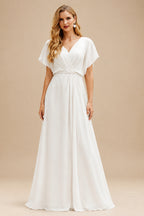 Rutipo White Elegant Sleeveless Detachable Neckline A-Line Sweep Train Lace/Tulle Wedding Dresses