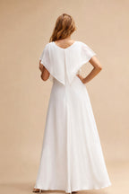 Rutipo White Elegant Sleeveless Detachable Neckline A-Line Sweep Train Lace/Tulle Wedding Dresses