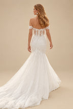 Rutipo Ivory Elegant Sweetheart Mermaid Court Train Lace/Tulle Wedding Dress