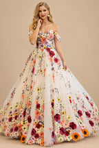 Rutipo As Picture Flower(s) Appliques Lace Off-The-Shoulder Sleeveless A-Line Court Train Tulle Wedding Dresses