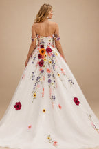 Rutipo As Picture Flower(s) Appliques Lace Off-The-Shoulder Sleeveless A-Line Court Train Tulle Wedding Dresses