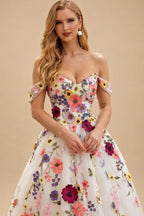 Rutipo As Picture Flower(s) Appliques Lace Off-The-Shoulder Sleeveless A-Line Court Train Tulle Wedding Dresses
