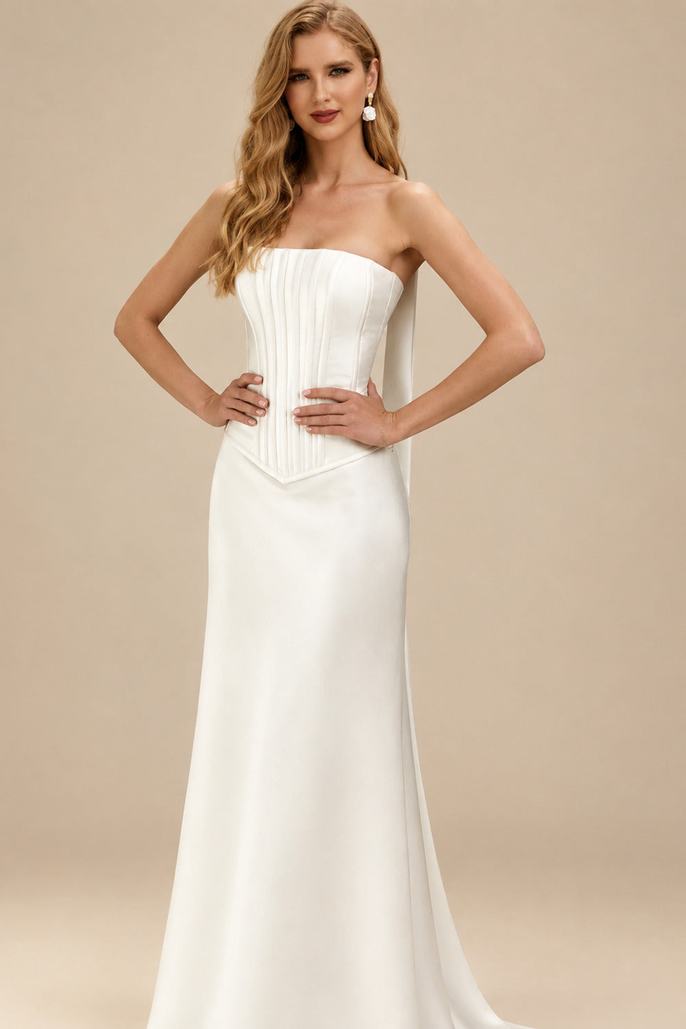 Rutipo Ivory Trumpet/Mermaid Sweetheart Sleeveless Floor-Length Matte Satin Wedding Dresses