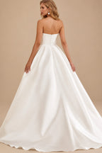 Rutipo Ivory Elegant Sweetheart A-Line Sweep Train Matte Satin Wedding Dresses With High Split
