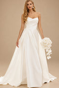 Rutipo Ivory Elegant Sweetheart A-Line Sweep Train Matte Satin Wedding Dresses With High Split