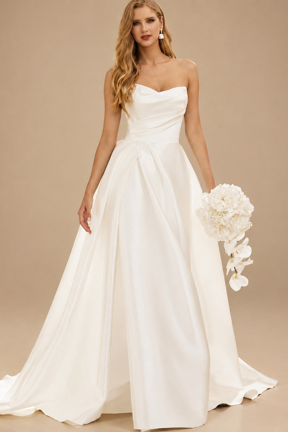 Rutipo Ivory Elegant Sweetheart A-Line Sweep Train Matte Satin Wedding Dresses With High Split