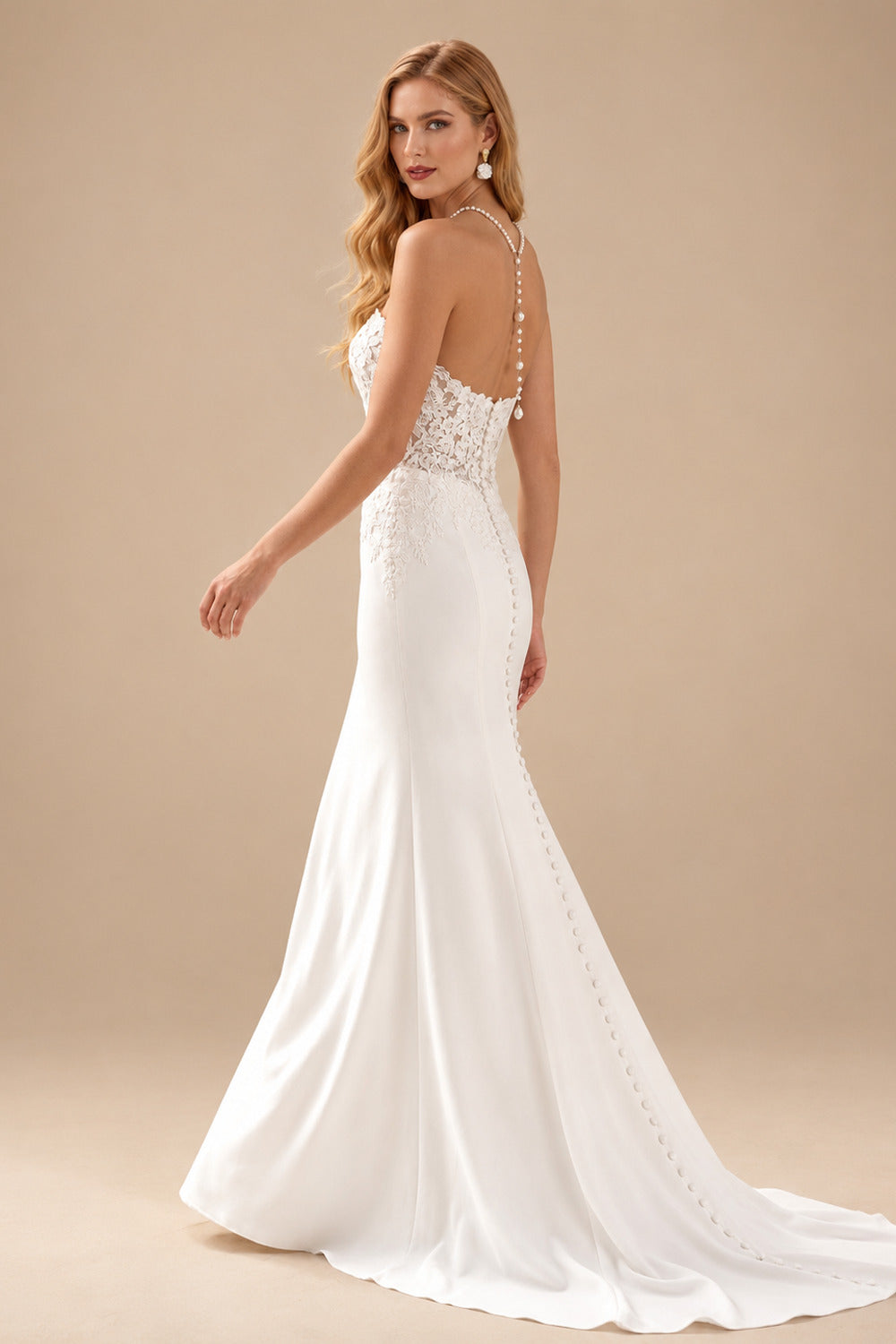 Rutipo Ivory Elegant Sweetheart Detachable Straps Mermaid Sweep Train Lace/Elastic Satin Wedding Dresses