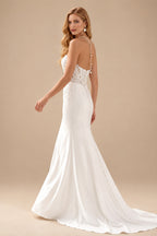 Rutipo Ivory Elegant Sweetheart Detachable Straps Mermaid Sweep Train Lace/Elastic Satin Wedding Dresses
