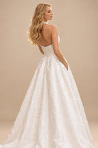 Rutipo White Elegant Cowl Neck Strapless Sleeveless Ball-Gown Court Train Wedding Dresses