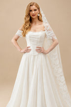 Rutipo Ivory Elegant Off-The-Shoulder Sleeveless A-Line Sweep Train Tulle Wedding Dresses With Lace