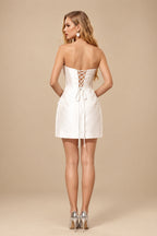Rutipo Ivory Cowl Neck Sleeveless Short/Mini Matte Satin Wedding Dresses With Sequins