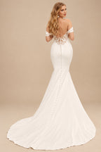Rutipo Ivory Elegant Off-The-Shoulder Sleeveless Mermaid Court Train Lace/Elastic Satin Wedding Dresses