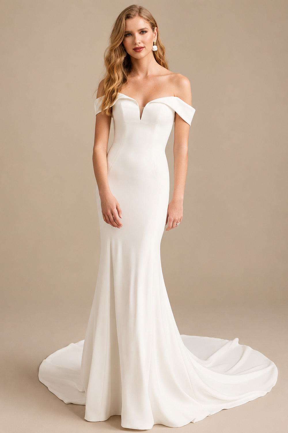 Rutipo Ivory Elegant Off-The-Shoulder Sleeveless Mermaid Court Train Lace/Elastic Satin Wedding Dresses