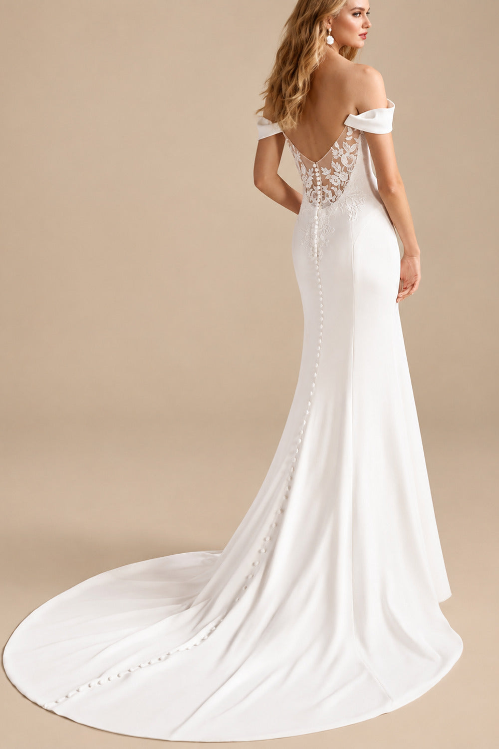 Rutipo Ivory Elegant Off-The-Shoulder Sleeveless Mermaid Court Train Lace/Elastic Satin Wedding Dresses