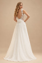 Rutipo Ivory Trumpet Mermaid Illusion Neck Sleeveless Royal Lace Tulle Elastic Satin Wedding Dresses With Flower(s)