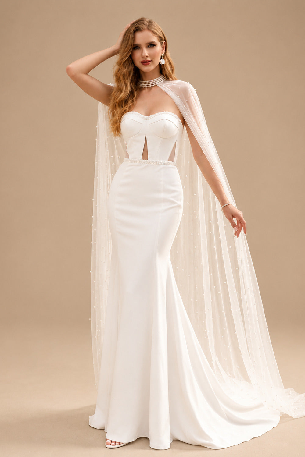 Rutipo Ivory Luxury Sweetheart Mermaid Sweep Train Italian Satin Wedding Dresses With Beading Wrap