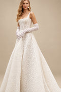 Rutipo Ivory Elegant Square Neckline Sleeveless A-Line Court Train Lace Wedding Dresses With Pockets
