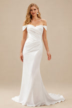 Rutipo White Trumpet/Mermaid Sweetheart Sleeveless Sweep Train Detachable Straps Wedding Dresses
