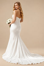 Rutipo White Trumpet/Mermaid Sweetheart Sleeveless Sweep Train Detachable Straps Wedding Dresses