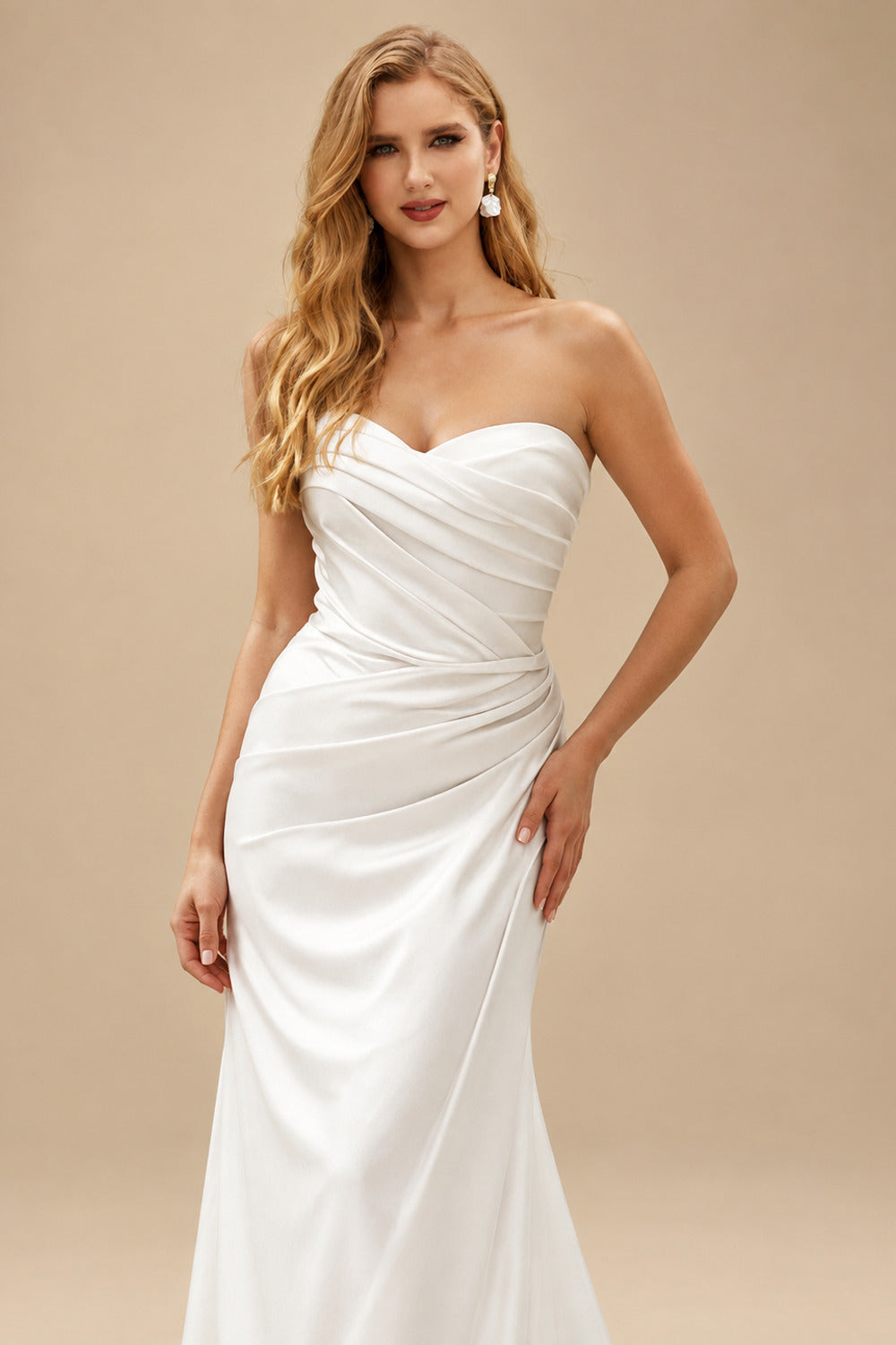 Rutipo White Trumpet/Mermaid Sweetheart Sleeveless Sweep Train Detachable Straps Wedding Dresses