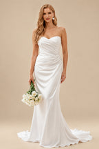 Rutipo White Trumpet/Mermaid Sweetheart Sleeveless Sweep Train Detachable Straps Wedding Dresses