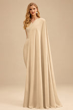 Rutipo Champagne Jumpsuit/Pantsuit Plunge Neck Cape Sleeves Floor-Length Elastic Satin Wedding Dresses