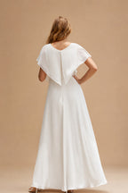 Rutipo White Jumpsuit/Pantsuit Plunge Neck Sleeveless Floor-Length Elastic Satin Wedding Dresses