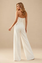 Rutipo Ivory Jumpsuit/Pantsuit Sweetheart Floor-Length Elastic Satin Wedding Dresses With Beading