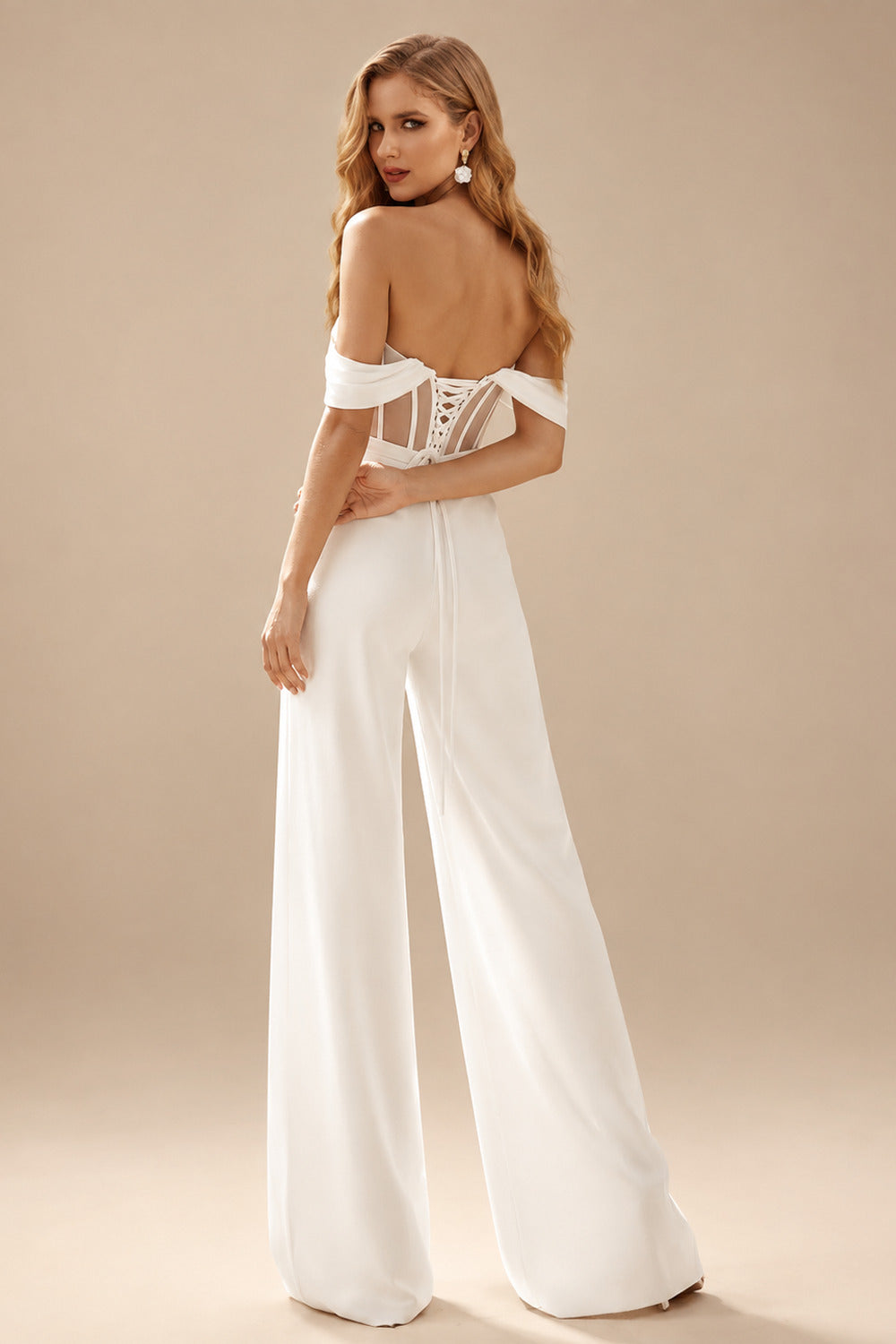 Rutipo Ivory Jumpsuit/Pantsuit Sweetheart Floor-Length Stretch Chiffon Wedding Dresses