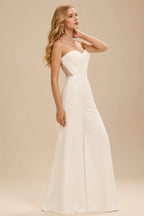 Rutipo Ivory Jumpsuit/Pantsuit Sweetheart Floor-Length Stretch Chiffon Wedding Dresses
