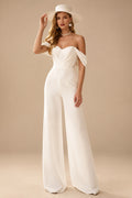Rutipo Ivory Jumpsuit/Pantsuit Sweetheart Floor-Length Stretch Chiffon Wedding Dresses